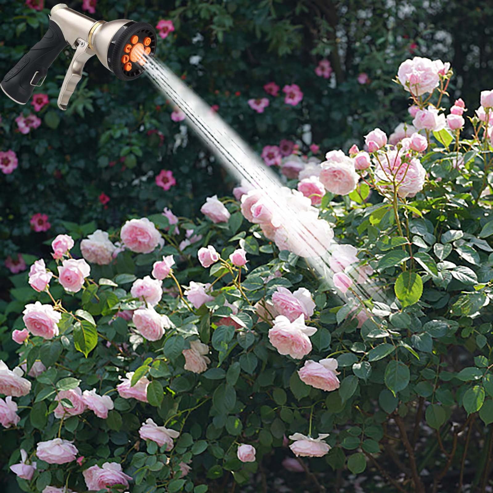 Garden Hose Nozzle, Heavy Duty Alloy Water Hose Nozzle with 9 Adjustable Spray Patterns, High Pressure Hand Sprayer with Flow Control for Watering & Lawns, Washing Cars & Pets, Garden Supplies
