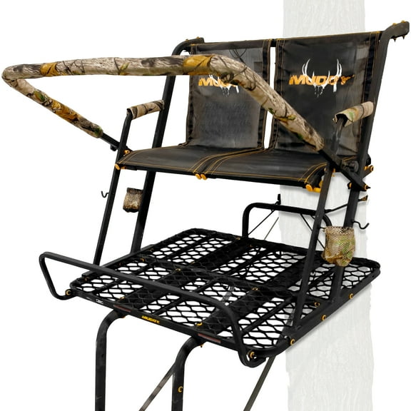 MUDDY Partner Ladder Stand - 17' Height Durable Weather-Resistant Outdoor Hunting 2 Person Tree Stand with Extra Large Flex-Tek Seats & 40" W x 33" D Foot Platform, 500 Pound Maximum Capacity
