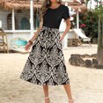 thumbnail image 4 of Ovzne Robes pour Femmes Robe pour Femme Mode Féminine Robe à Manches Courtes Col Rond Robes Imprimées avec Poche Robe d'Été à Manches Courtes Imprimée Liquidation, 4 of 6