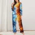 thumbnail image 2 of Fotbe Red And Blue Flame Waves Pattern Long Sleeve Pajama Set for Women,Sleepwear Set,2-piece Loungewear Set,Soft PJs Comfy Nightwear with Pockets -Medium, 2 of 7