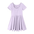 thumbnail image 4 of XIMIN Robe d'Été Décontractée pour Filles à Manches Courtes, Col Rond, Ligne A, Fluide, Midi, Robe Soleil pour l'École, Fête, Plage, Vacances, Tenue Quotidienne (Violet, 4-5 Ans), 4 of 6