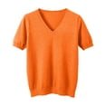 thumbnail image 4 of Arlun Women's Short Sleeve V-Neck Sweaters Casual Lightweight Solid Color Knit Sweater Soft Comfortable Base Layer Pullover Tops Orange2 M, 4 of 5