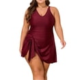 thumbnail image 2 of Women's Plus Size Swimsuit Solid Color Jumpsuit Swimsuit Bikini One Piece for Beach Pool Summer,Wine,2XL, 2 of 8