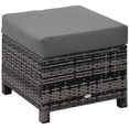 thumbnail image 1 of Outsunny Patio Rattan Ottoman with Cushion and Metal Frame for Garden, Grey, 1 of 10