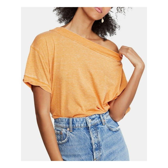 FREE PEOPLE Womens Orange Short Sleeve Jewel Neck T-Shirt Top Size: L