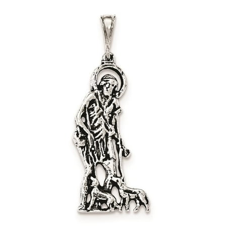 Ladies 925 SS Antiqued & Textured Saint Lazarus Polished Flat-back Charm Pendant