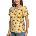 thumbnail image 2 of Vsdgher Coffee Plaid Sunflower Women Shirts V Neck Short Sleeve Tops T-Shirt Basic Tees, S to 3XLX-Large, 2 of 5