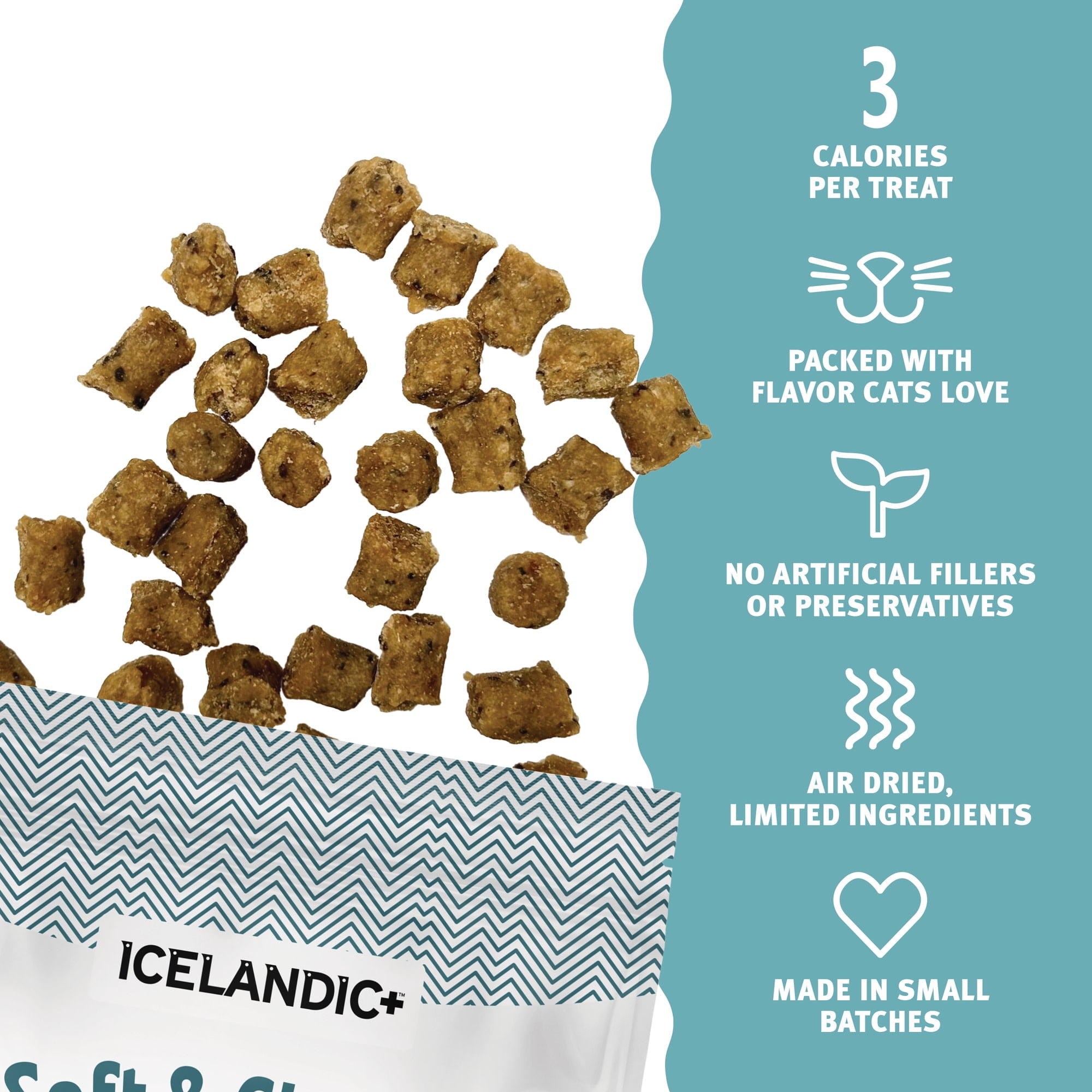 Icelandic+ Soft & Chewy Bites - Trout, Raspberry & Kelp - 1.8oz Cat Treats, 70% Meat & Fruit, Air-Dried, Limited Ingredients, Pet Snack, Grain Free