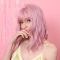 thumbnail image 1 of 14 Inch Short Curly Hair Pink Bob Ladies Wig High Quality Synthetic Wig With Bangs, 1 of 5