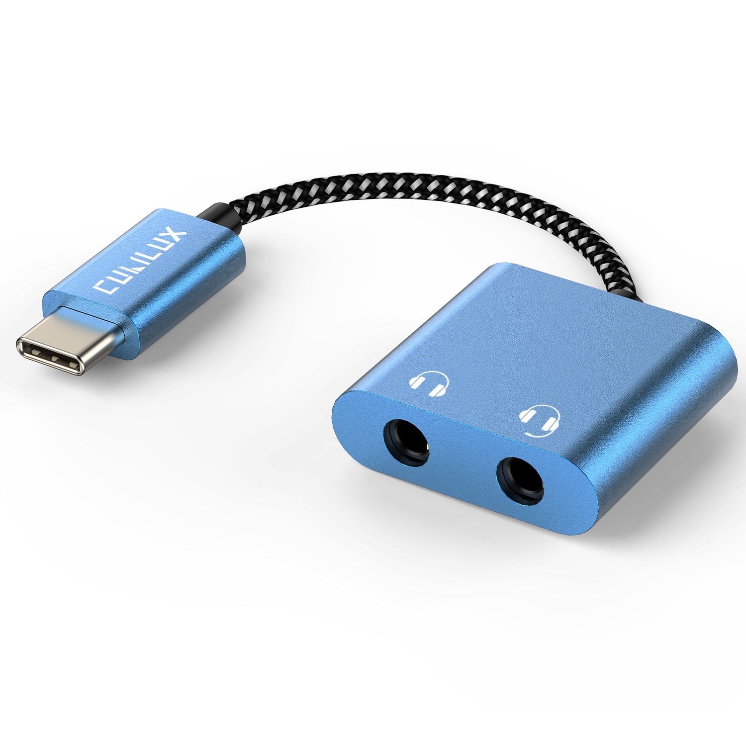 Cubilux USB C Dual Headphone Adapter Blue, Type C to 3.5mm Audio Splitter Compatible with iPhone 16/15, iPad Pro/Air, Samsung Galaxy S24/S23