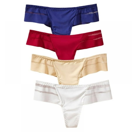 

Baywell Women s Ice Silk Thongs Low Rise Waist Sexy Panties 4 Pack S-XL
