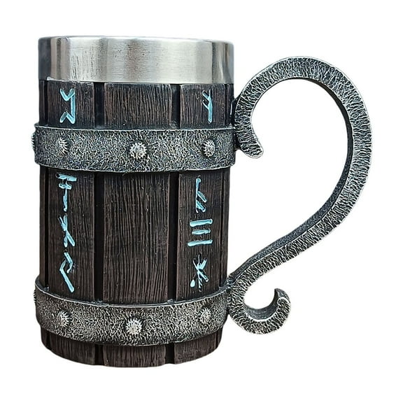 Ciwanning Stainless Steel Lined Wooden Beer Mug Large Capacity Outdoors Drinking Cup