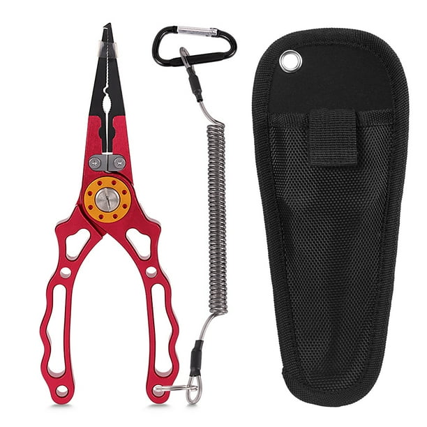 Aluminium Fishing Pliers Hook Remover Pliers Fish Holder Split Ring Tool Clip Clamp Line Cutters With Lanyard And Storage Bag Red