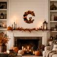 thumbnail image 4 of 15.7" Artificial Halloween Skeleton Cat Moon Wreath, Orange Black Floral Crescent Decor for Front Door, Porch & Wall, Plastic & Fabric, 4 of 10