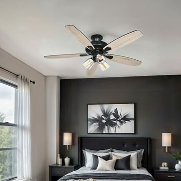 ModFusion 52" Farmhouse Ceiling Fan, Clear Seeded Glass Light, Noiseless, 6 Speed Remote, 5 Blades, Oak