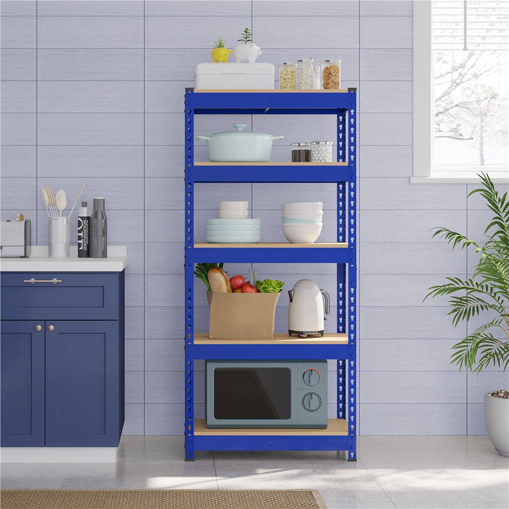 Yaheetech 5-Tier Boltless Shelf 386LB/Tier Metal Frame Set of 3,Blue