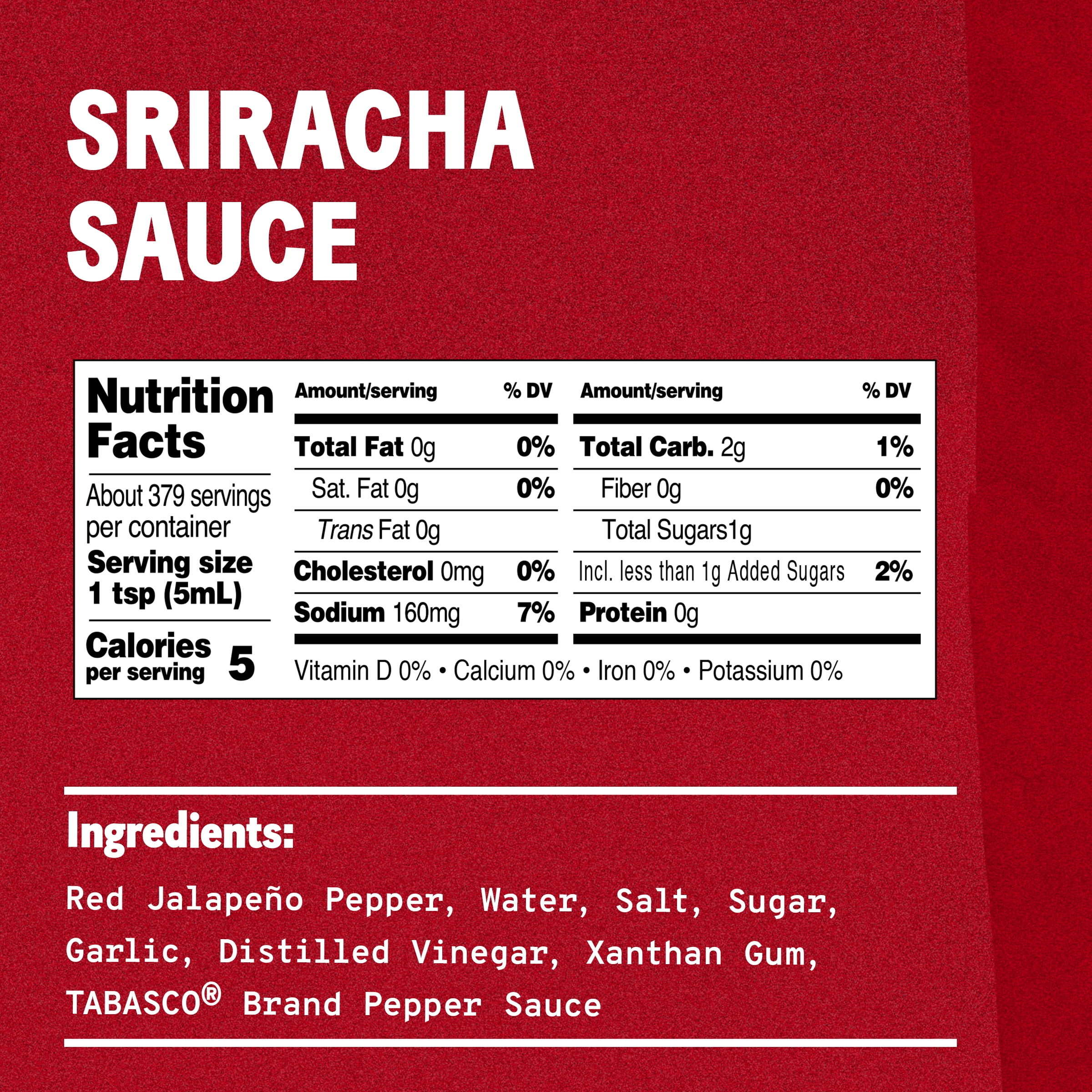 Tabasco Sriracha Sauce, 64 fl. oz Regular Half Gallon Jug, Gluten Free