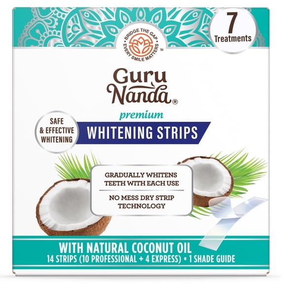 GuruNanda Teeth Whitening Strips - Infused with Coconut Oil - 7 Treatments