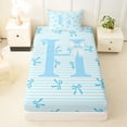thumbnail image 3 of Manfei Kids Blue Letter Monogrammed H Twin Sheet Sets 3pcs,Cartoon Bowknot Stripes Bedding for Teens Girls,Breathable Home Decor, 3 of 5
