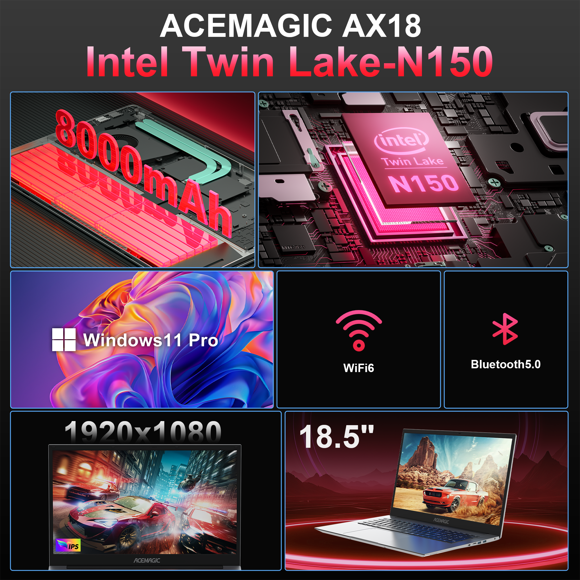 NIPOGI AX18 18.5 in FHD Laptop Intel Alder Lake N150 16GB DDR4