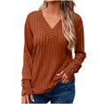 thumbnail image 1 of Offres de Liquidation d'Automne! T-Shirts Décontractés à Manches Longues pour Femmes, Haut à Col Rond Uni Marron P, 1 of 6