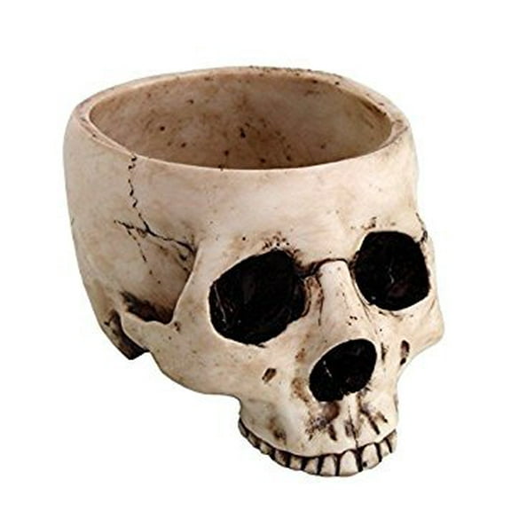 PTC 6.75 Inch Ceramic Open Skeleton Skull Figurine Medium Bowl, Beige