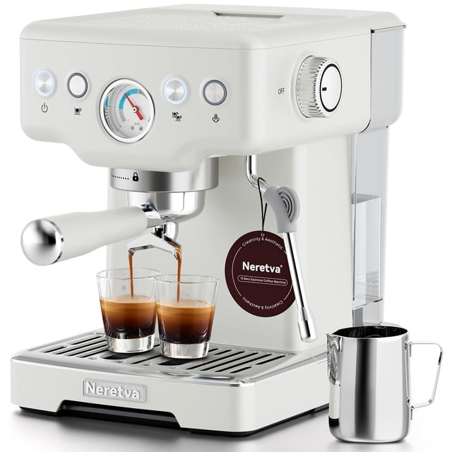 Máquina de espresso Neretva de 15 bares con manómetro, blanca