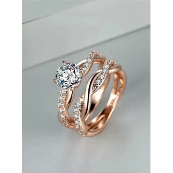 2Ct Round Cut Lab-Created Diamond Wedding Bridal Ring Set 14k Rose Gold Plated 925 Sterling Silver