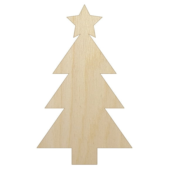 Christmas Tree with Star Solid Wood Shape Unfinished Piece Cutout Craft DIY Projects - 4.70 Inch Size - 1/8 Inch Thick