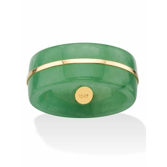 PalmBeach Jewelry Viennese Turquoise or Genuine Green Jade Striped Ring Band Yellow Gold