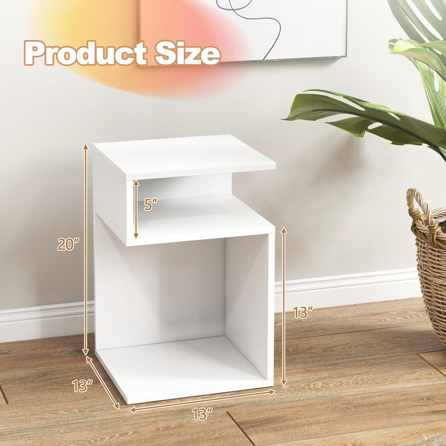 Gymax Modern Designer S-Shaped End Table Side Table for Small Space White