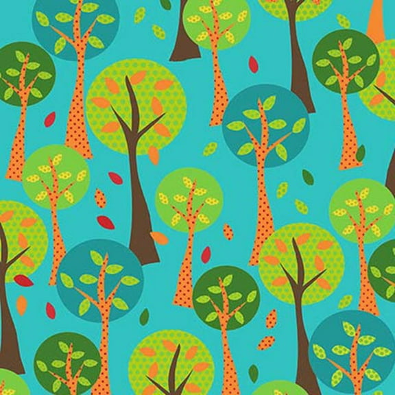 "On The Road" Trees Teal and Green 100% Cotton Fabric Sold by the Yard