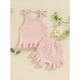 thumbnail image 6 of Bslissey Baby Girls 2Pcs Knit Outfits Solid Color Sleeveless Cami Tops with Drawstring Elastic Ruffle Shorts 3M 6M 12M 18M Infant Toddler Casual Short Pants Sets, 6 of 8