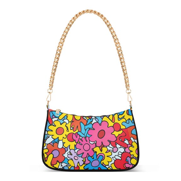 Ryvnso Blue and Yellow Flowers Womens Chain Shoulder Bag Tote Handbags Clutch Hobo Purse with Zipper for Travel