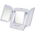thumbnail image 1 of JERDON Modern Tri-Fold Makeup Mirror with Lights - Vanity Mirror with 5X Magnification & Multiple Light Settings - White Base - Model JGL10W, 1 of 5
