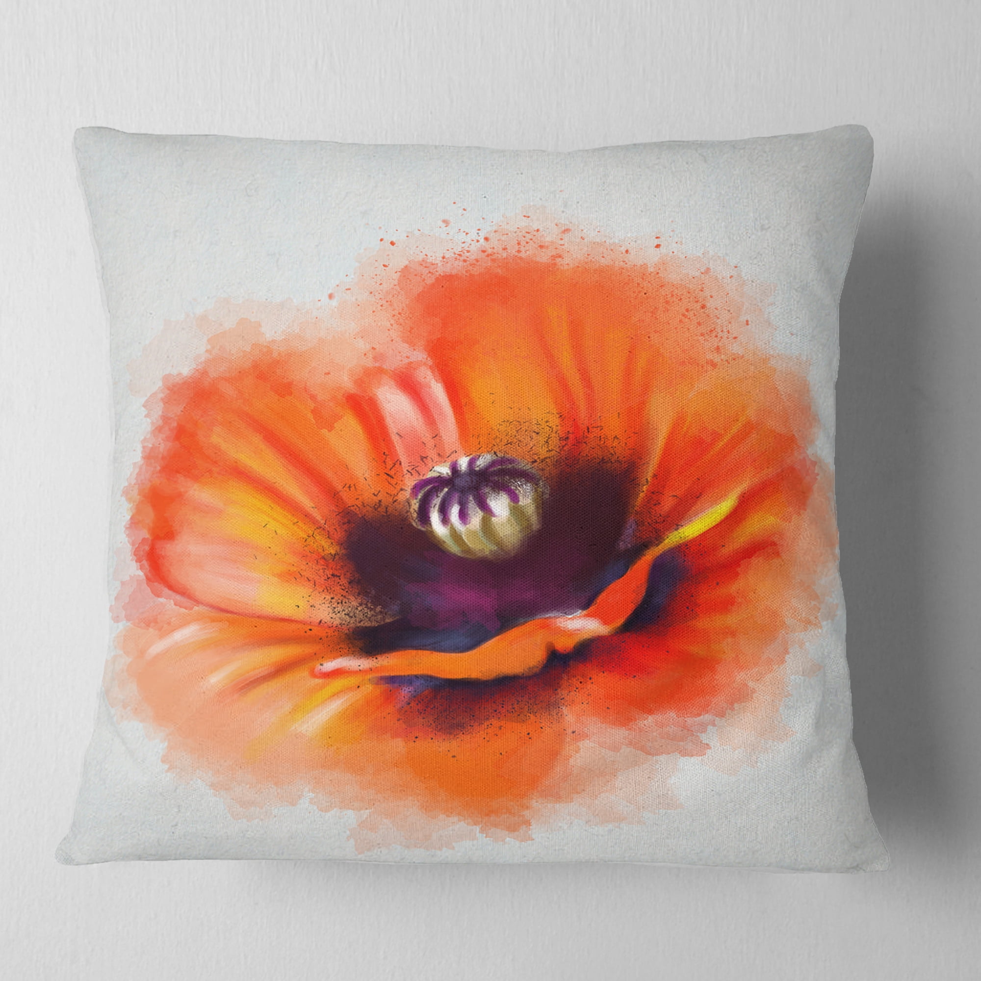 Designart Cute Orange Watercolor Flower - Flowers Throw Pillowwork - 16x16