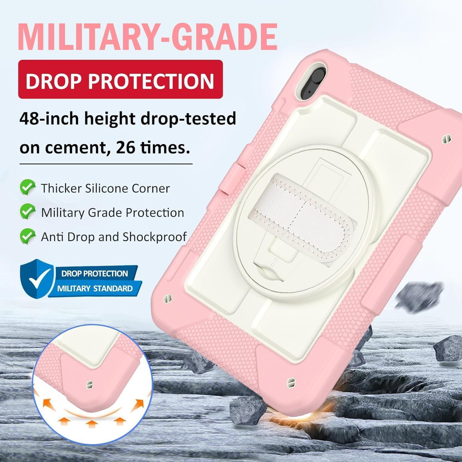 BMOUO Case for iPad (A16) 11th Generation 11" 2025/iPad 10th Generation 10.9 inch 2022, 360 Rotating Stand & Pencil Holder & Hand & Shoulder Strap Shockproof iPad 11th/10th Generation Case, Pink