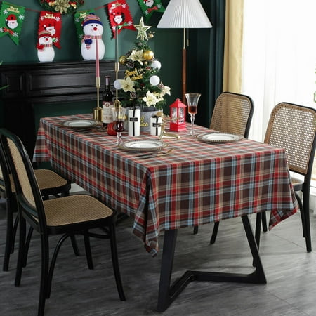

Xyer Christmas Style Good Woven Tablecloth Cotton Blend Beautiful Plaid Pattern Table Cover for Home Green 100*140cm