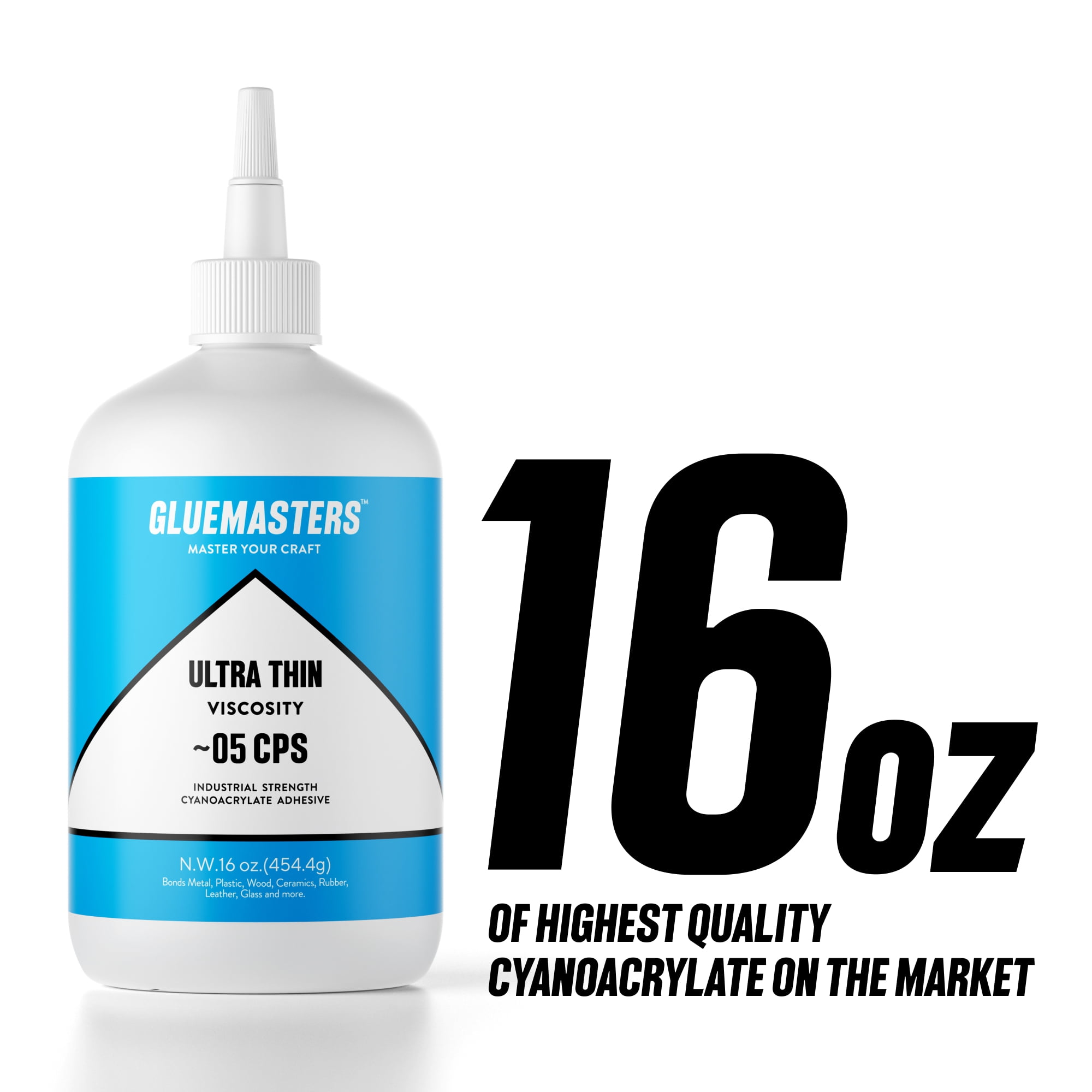 Professional Grade Cyanoacrylate "Super Glue" by Glue Masters - 16 oz - Ultra Thin Viscosity, Clear