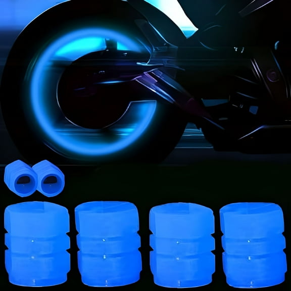 MELIVO Glow in The Dark Tire Valve Caps, Luminous Tire Valve Cap, Tire Valve Caps Light Up, Valve Stem Caps (Blue, 4 Pcs)