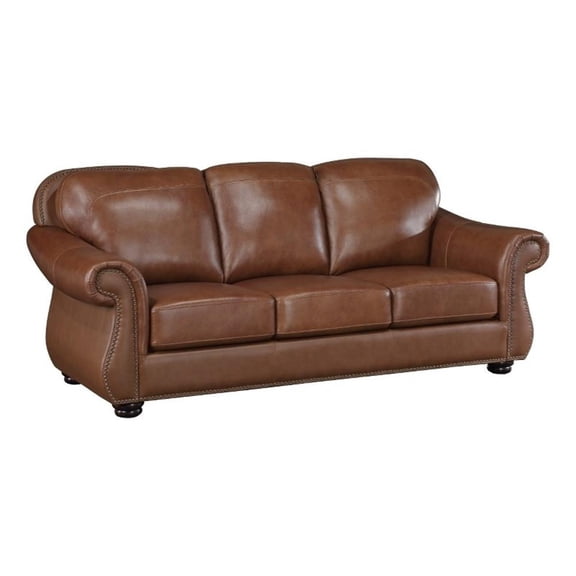 Boro 85 Inch Sofa- Rich Brown Top Grain and Faux Leather- Solid Wood