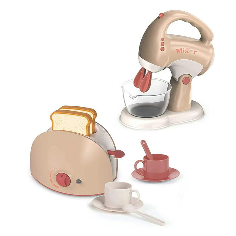 Kitchen Appliances Pretend Play Set with Coffee Maker Blender Mixer and  Toaster with Realistic Light and