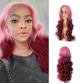 thumbnail image 1 of Peluca de pelo largo y rizado para mujer | Flequillo oblicuo | 25,6 pulgadas de longitud | Multicolor | Fibra sintética de alta temperatura | Red ajustable y transpirable | Fiesta de disfraces de, 1 of 6