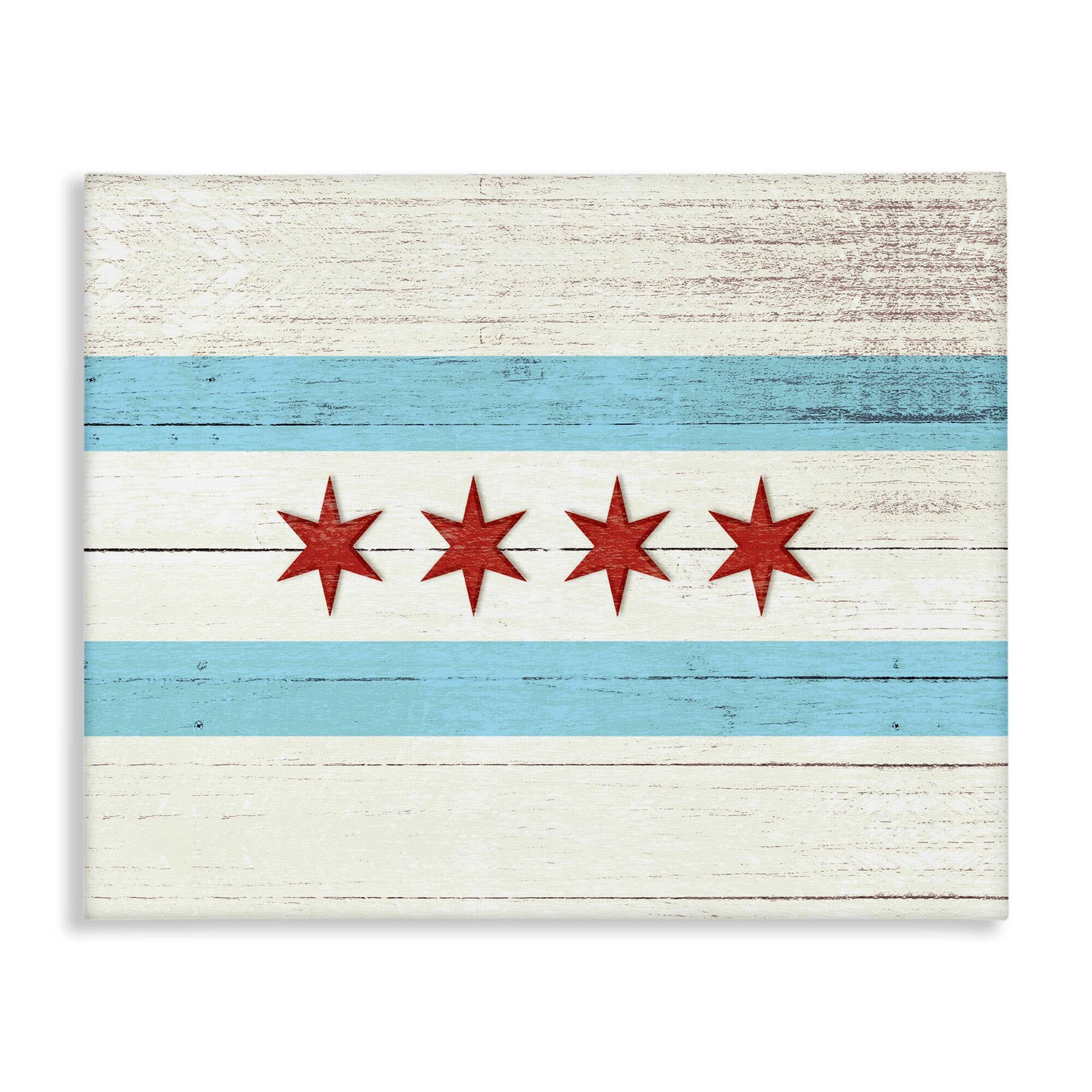 Stupell  Chicago Flag Distressed Wood Look Stretched Canvas Wall Art 16 x 20