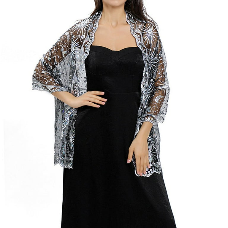 green emerald velvet dress Flapper Style Vintage Black Lace Shawl with Sequin Beading main image 1