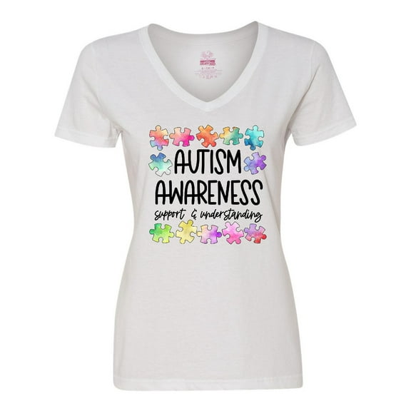 Inktastic Autism Awareness Support and Understanding Puzzle Pieces Women's V-Neck T-Shirt