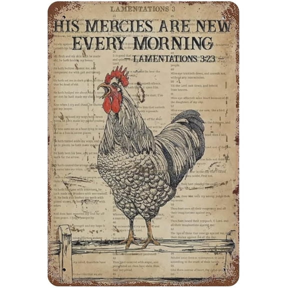 Rooster Chicken His Mercies are New Every Morning Retro Vintage Metal Tin Sign Funny Decor Gifts Poster Plaque 8x12 inch
