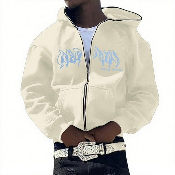 SJLDQY Mens Hoodies Casual Pullover Hooded Sweatshirts for Men Zip Up Letter Graphic Y2K Fall Winter Hoodie With Pocket