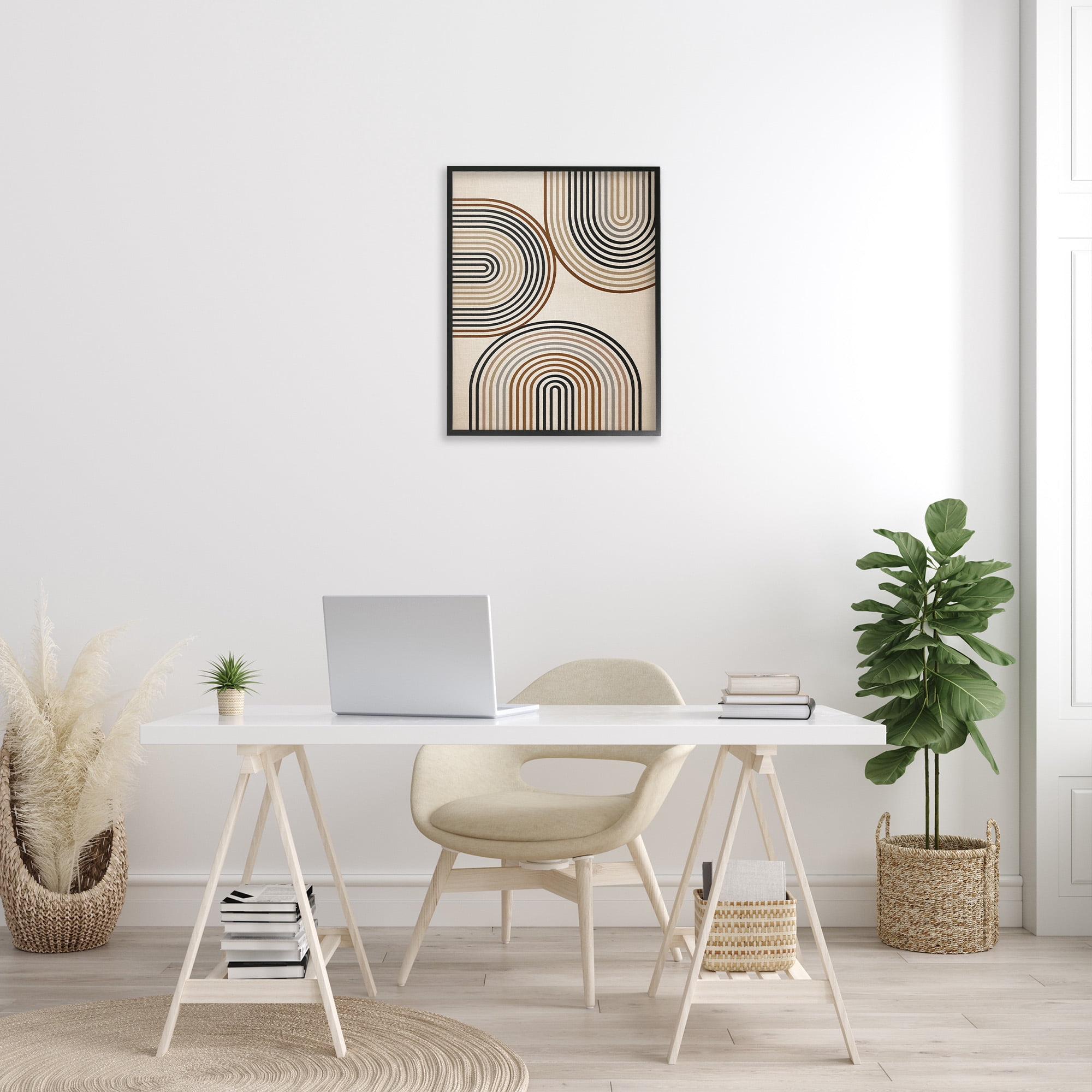 Stupell Industries Natural Boho Arches Abstract Painting Black Framed Art Print Wall Art, 24 x 30