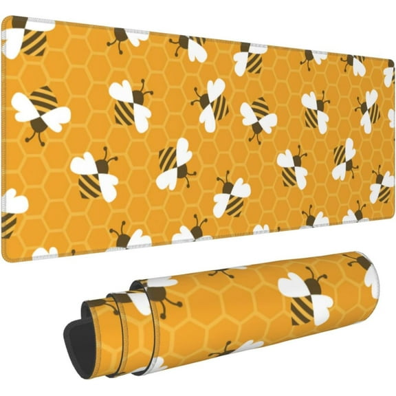 Bee with Honey Extended Gaming Mouse Pad Large Desk Mat with Non-Slip Rubber Base and Stitched Edges,Keyboard Mouse Mat Desk Pad for Work,Game,Office,Home 35.4 * 15.7 Inch